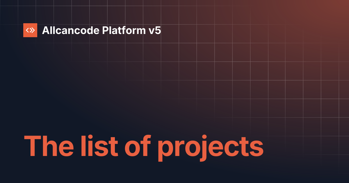 The list of projects | Allcancode Platform v5